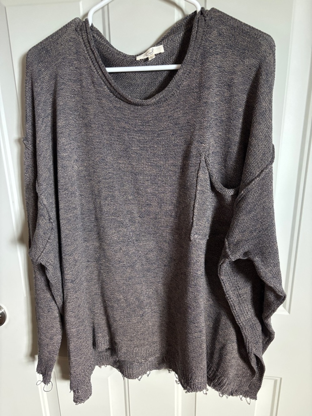 easel Cozy Distressed Knit Sweater in Heather blues and tans